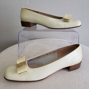 Salvatore Ferragamo Bone Calf Vera Gossamer Bow Gold Buckles